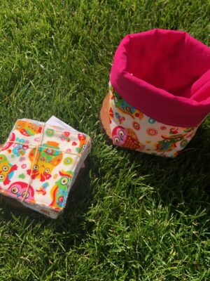 Panière + Lot de 7 lingettes nettoyantes "hiboux"