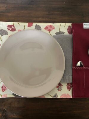 Set de table nomade Ginko Rose/Bordeaux