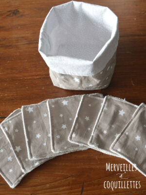 Panière + Lot de 7 lingettes nettoyantes "Etoiles grises"