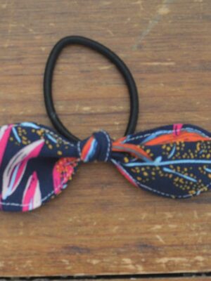 Noeud sur élastique "feuillage rosé"