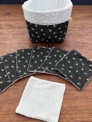 Panière + Lot de 7 lingettes nettoyantes "feuilles galim noires"