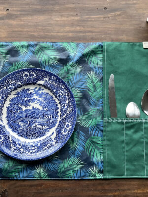 Set de table nomade "Feuilles bleues et vertes